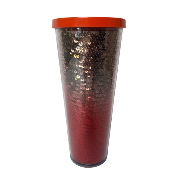 Starbucks Holiday 2018 Red And Silver Sequin Ombre Tumbler 24 Oz Venti Cold Cup - Picture 3 of 6